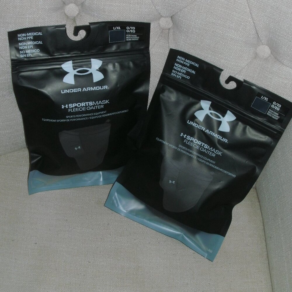 NWT SET of TWO Under Armour UA Navy Blue Fleece Gaiter Sportsmask size L/XL NEW